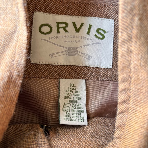 Orvis Bomber Jacket Mens XL Tan Silk Wool Linen Blend Chin Strap Outdoor *RARE* - Picture 3 of 8